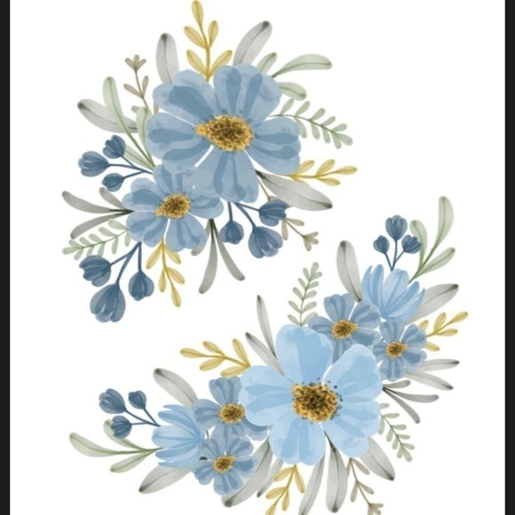 Modern minimalist boho watercolor blue floral wall art print for home decor - Picture 4 of 4